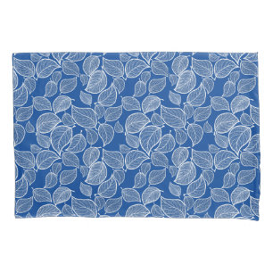White Leaves on Blue Pillowcase