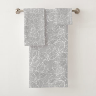 White Leaves on Silver Gray Towel