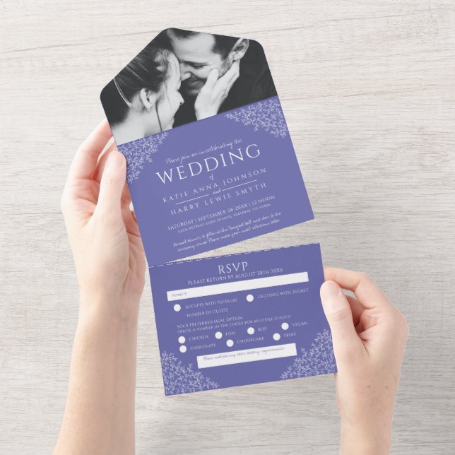 white leaves photo meal RSVP wedding All In One Invitation (Tearaway)