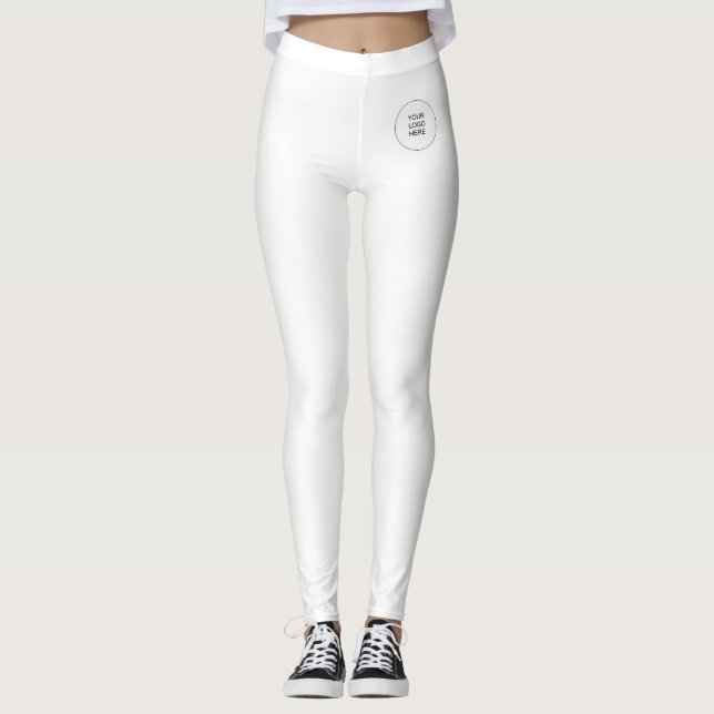 White Leggings Add Your Name Text Upload Logo (Front)