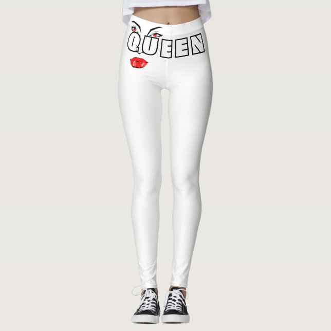 white leggings,Women are queens, The Queen of Yoga Leggings (Front)