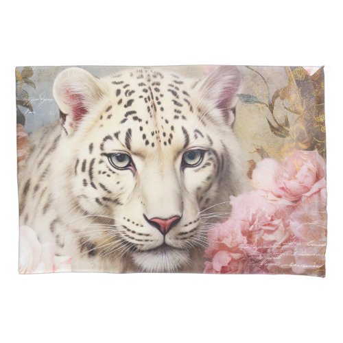White Leopard and Pink Flowers Pillow Case