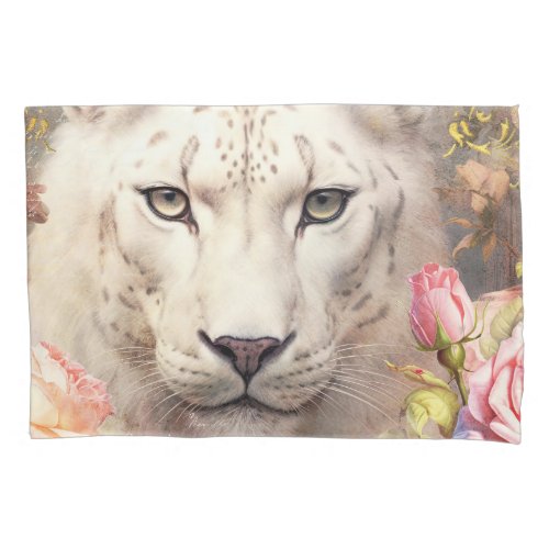 White Leopard and Pink Roses Pillow Case
