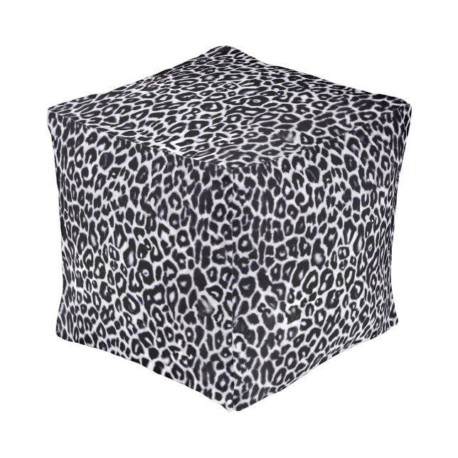 White Leopard Animal Print Pouf (Angled Front)