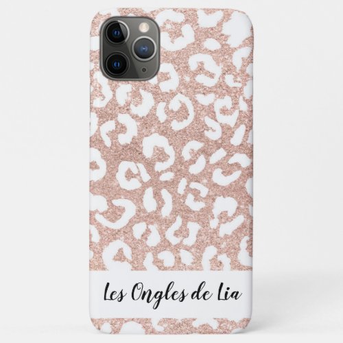 White leopard pattern chic rose gold glitter name iPhone 11 pro max case