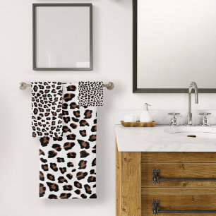 White Leopard Print Bath Towel Set