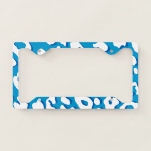 White Leopard Print Blue License Plate Frame