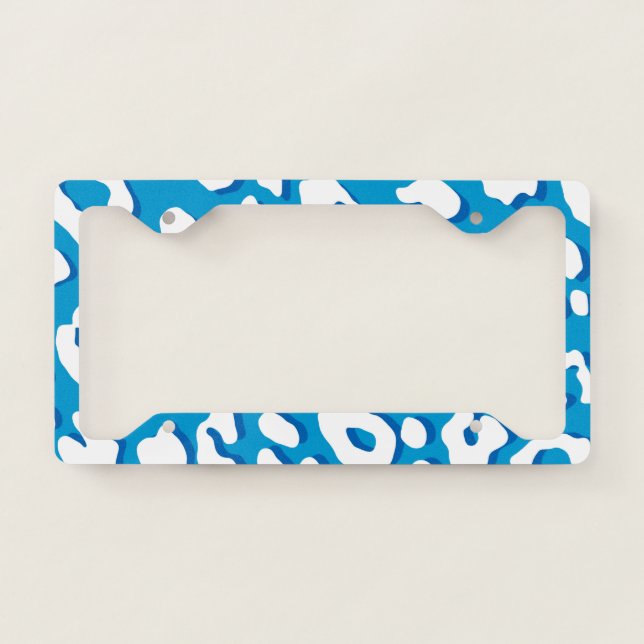 White Leopard Print Blue License Plate Frame (Front)