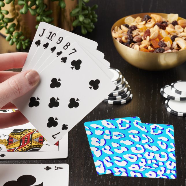 White Leopard Print Blue Navy Poker Cards (In Situ)