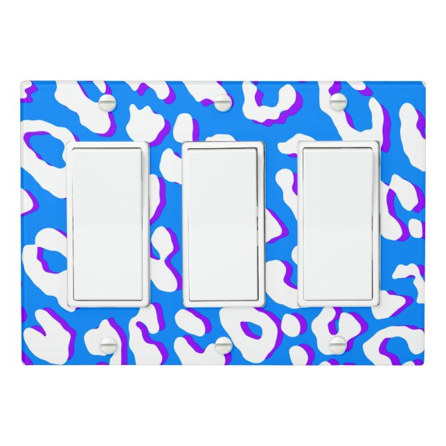White Leopard Print Blue Purple Light Switch Cover (In Situ)