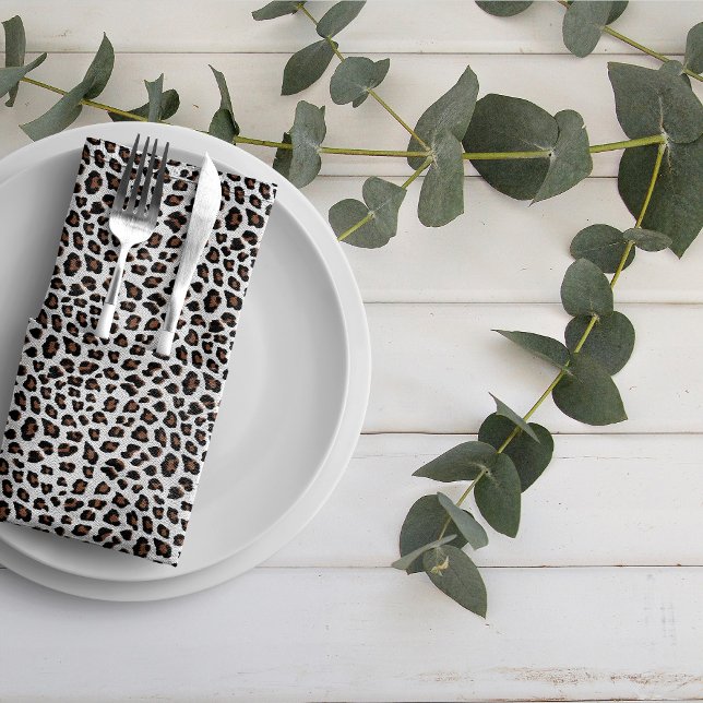 White Leopard Print  Cloth Napkin (White Leopard Print Cloth Napkin by Looly Elzayat
)