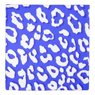 White Leopard Print Dark Blue Duvet Cover