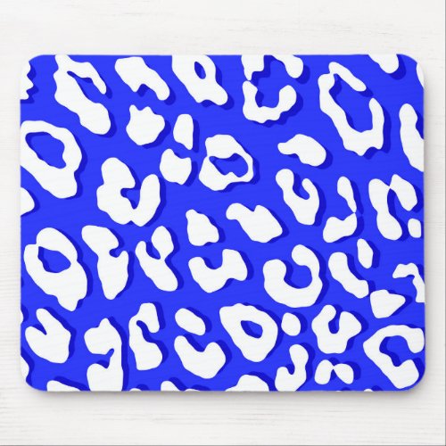 White Leopard Print Dark Blue Mouse Pad