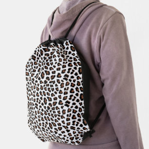 White Leopard Print Drawstring Bag