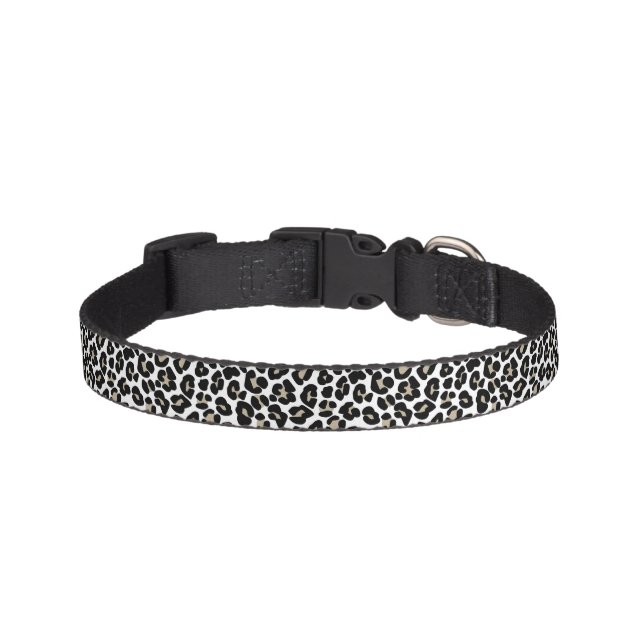White Leopard Print Exotic Animal Fur Pattern Pet Collar (Front)