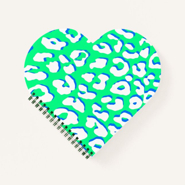 White Leopard Print Green Blue Notebook (Front)