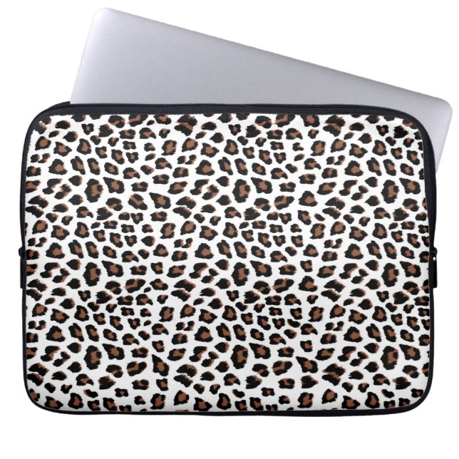 White Leopard Print  Laptop Sleeve (Front)