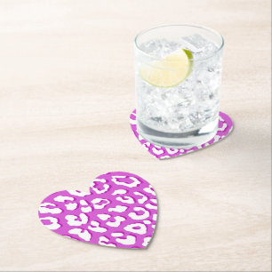White Leopard Print Lavender Paper Coaster