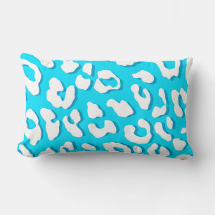White Leopard Print Light Blue Lumbar Pillow
