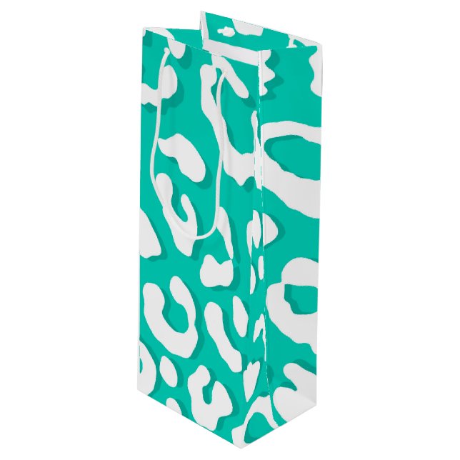 White Leopard Print Mint Wine Gift Bag (Front Angled)