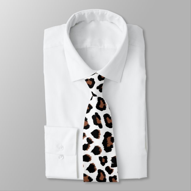 White Leopard Print  Neck Tie (Tied)