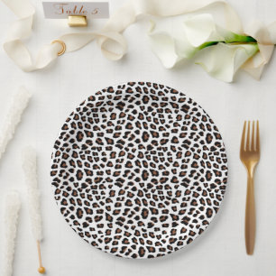 White Leopard Print Paper Plates
