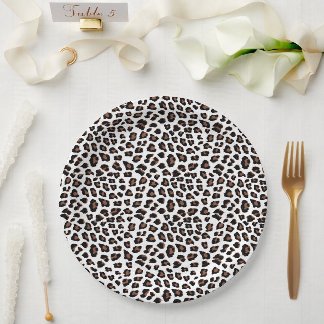 White Leopard Print Paper Plates (Wedding)
