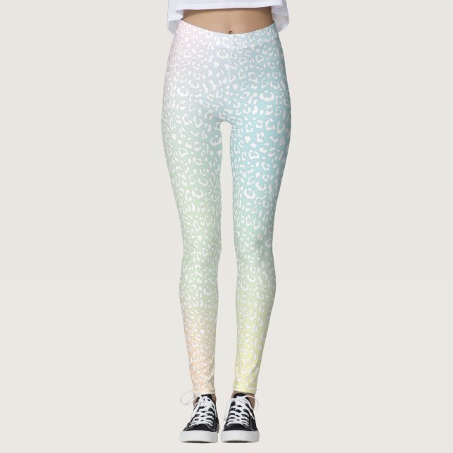 White Leopard Print Pastel Gradient Leggings (Front)