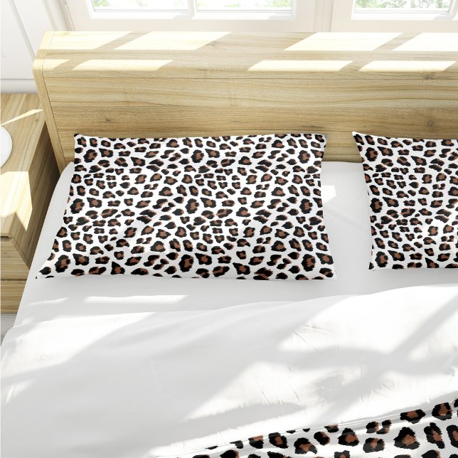 White Leopard Print  Pillow Case (White Leopard Print Pillow Case by Looly Elzayat
)