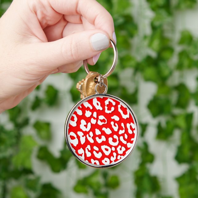White Leopard Print Red Keychain (Hand)