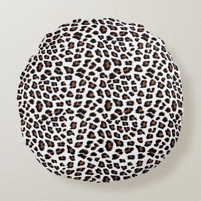 White Leopard Print  Round Pillow (Front)