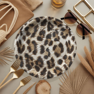White Leopard Print Safari Party Supplies ID1157 Paper Plates
