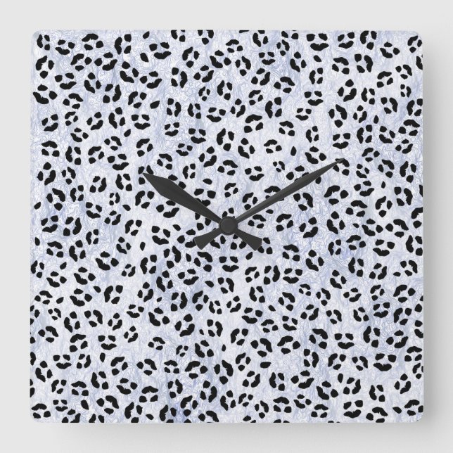 White Leopard Print Square Wall Clock (Front)