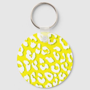White Leopard Print Yellow Keychain by BlakCircleGirl at Zazzle