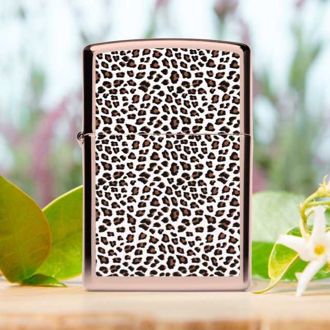 White Leopard Print  Zippo Lighter (On Table)