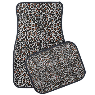 White Leopard Skin Print Car Floor Mat