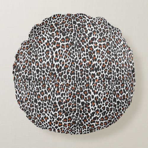 White Leopard Skin Print Round Pillow