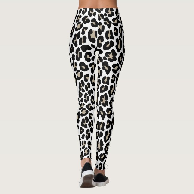 White Leopard Skin Wild Cat Animal Print Pattern Leggings (Back)