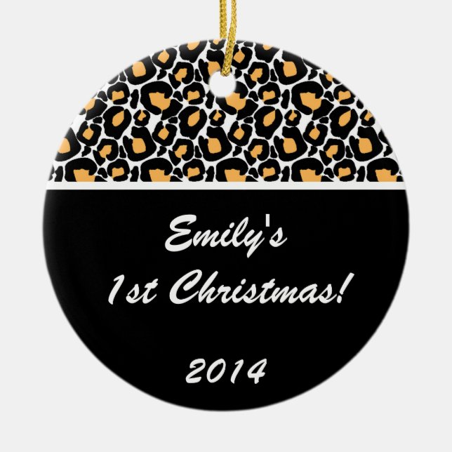 White Leopard Spot Personalized Name Ornament (Front)
