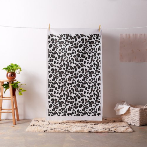 White leopard spots black and brown animal fur fabric