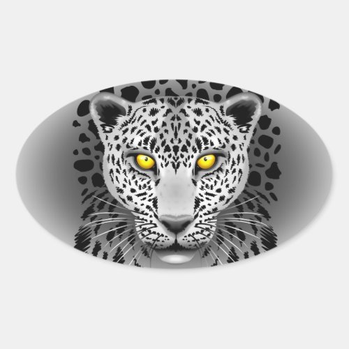 White Leopard with Yellow Eyes Oval Stickers