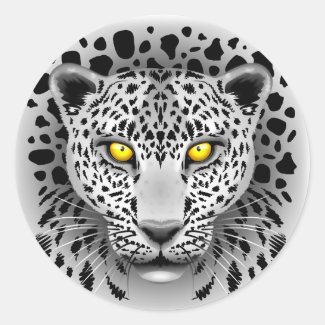 White Leopard with Yellow Eyes Round Stickers