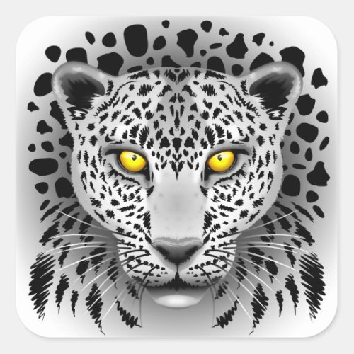 White Leopard with Yellow Eyes Square Stickers