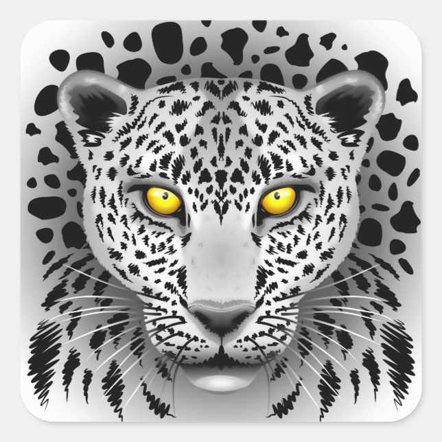 White Leopard with Yellow Eyes Square Stickers (Front)