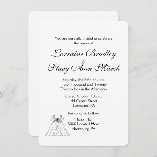 White Lesbian Wedding Invitatioin Invitation (Front/Back)