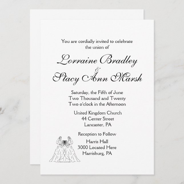 White Lesbian Wedding Invitation (Front/Back)