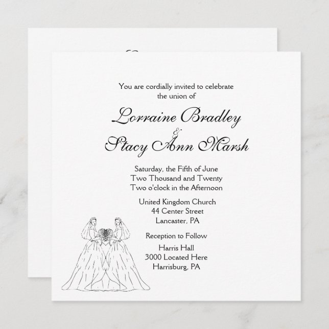 White Lesbian Wedding Invitation (Front/Back)