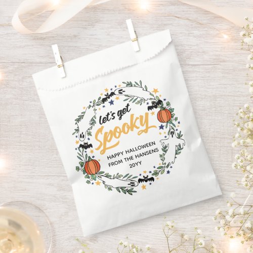 White Lets Get Spooky Ghosts Halloween Wreath Favor Bag