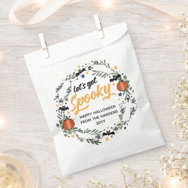 White Let's Get Spooky Ghosts Halloween Wreath Favor Bag (Clipped)