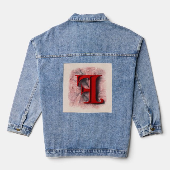 White Letter F on Red – High-Contrast Detailed Log Denim Jacket (Back)
